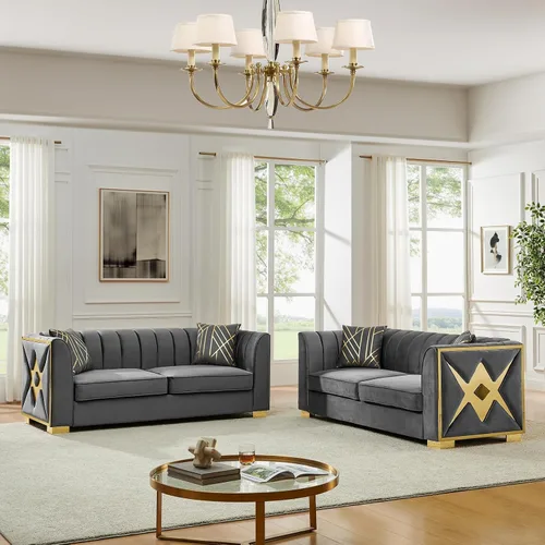 Vista 10 de Sofá Chesterfield de terciopelo moderno de mediados de siglo de 81 pulgadas, sofá victoriano de 3 plazas, muebles de lujo con detalles de acero