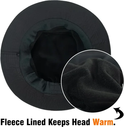Vista 5 de Sombrero de pescador de invierno de gran tamaño XL XXL para hombre, impermeable, con forro polar, senderismo, pesca, al aire libre, clima frío