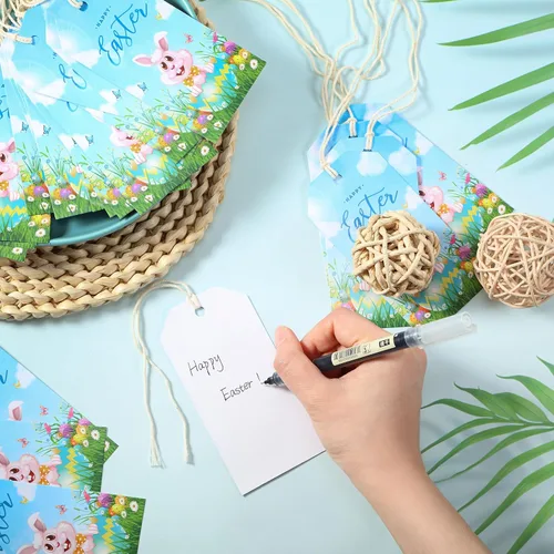 Vista 5 de Outus 60 etiquetas de regalo de Pascua con cuerda, etiquetas de conejo azul, etiquetas colgantes para festival de huevos de primavera, etiquetas