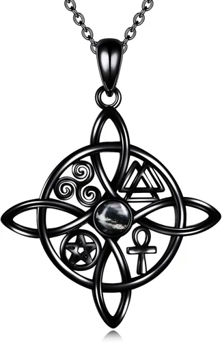 Vista 58 de YAFEINI Collar con dije de nudo de bruja de plata de ley, amuleto de bruja de cruz celta, regalo para mujer