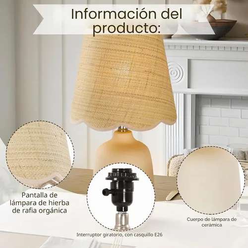 Vista 3 de lámpara de mesa de cerámica moderna de 19" para sala de estar, lámparas de escritorio de base crema para dormitorio, lámpara de mesita de noche