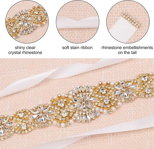 Vista 3 de Cinturón de boda con diamantes de imitación de cristal transparente para mujer para vestidos de novia