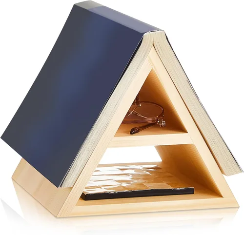 Vista 8 de Menkxi Soporte triangular de madera para libros de 7 x 7 x 6 pulgadas, color oscuro, madera de pino