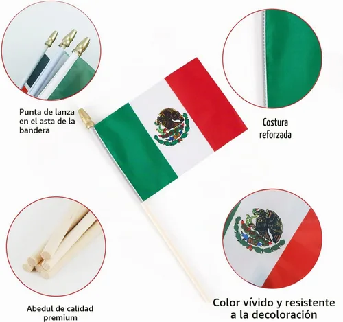 Vista 3 de Mini banderas mexicanas pequeñas de mano de 4 x 6 pulgadas, paquete de 12