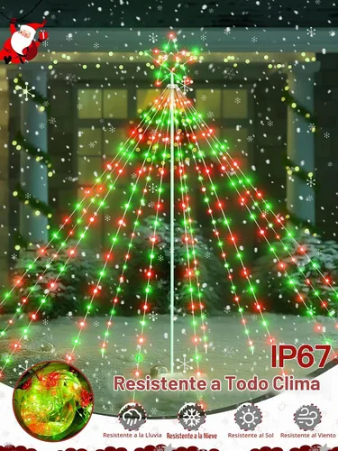 Vista 4 de Luces de árbol de Navidad para exteriores, 340 luces LED de decoración de Navidad con estrella superior, luz de Navidad impermeable IP67 con 16