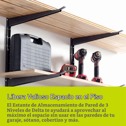Vista 2 de Delta Estante de almacenamiento de madera y madera resistente, soporta hasta 480 libras, estante montado fácil de instalar con construcción de acero