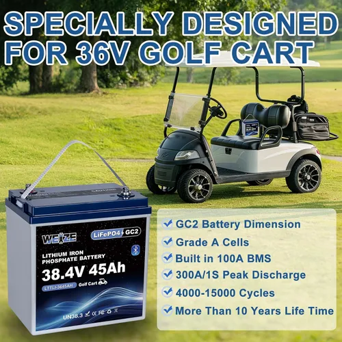 Vista 3 de WEIZE Batería LiFePO4 para carrito de golf Bluetooth 36V 45AH GC2, celdas de grado A, BMS de 100 A, batería de litio de ciclo profundo de protección