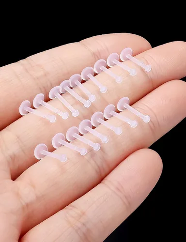 Vista 2 de Aretes transparentes de 16G con parte trasera plana para deportes, aretes de nariz de plástico de silicona, aretes de cartílago de tragus, caracola