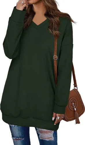 Vista 2 de OFEEFAN Sudaderas de manga larga con cuello en V y bolsillos para mujer