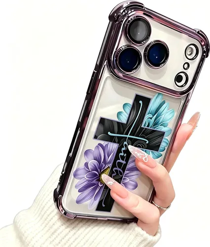 Vista 8 de Funciona con funda transparente para iPhone, Faith Cross Floral