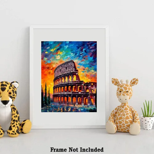 Vista 4 de Bestbuddy Pet 8 x 10 sin marco noche estrellada Roma, Coliseo, gladiador, hito histórico, Italia, gira mundial, pintura al óleo familiar, póster