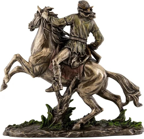 Vista 3 de Top Collection Geronimo - Estatua decorativa de guerrero nativo americano sobre caballo en bronce fundido en frío de primera calidad, figura india