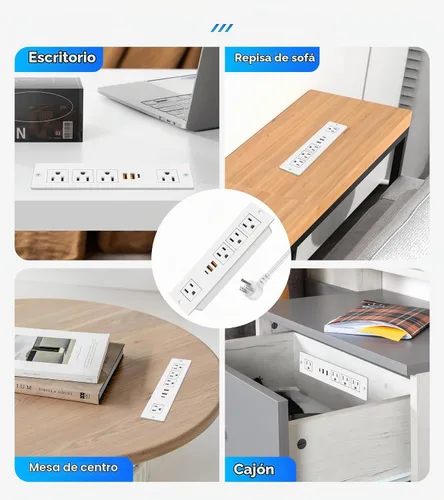 Vista 6 de VILONG Regleta de alimentación empotrada con PD 20W USB-C, salida de cajón empotrada, 4 tomas de corriente y 3 puertos USB, regleta de alimentación