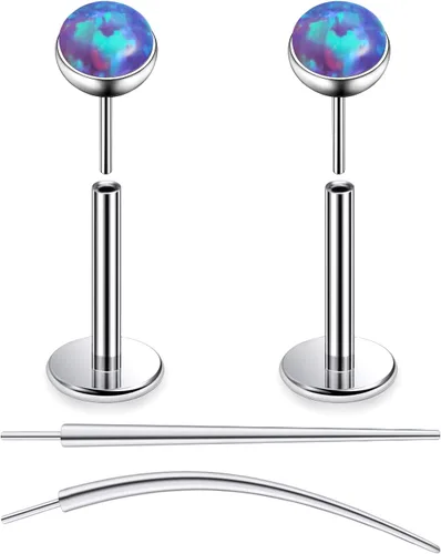 Vista 18 de F136 - Aretes de titanio 20/18/16G sin rosca, con parte trasera plana, multicolor, ópalo, nariz, labret Medusa Monroe, piercing con forma cónica