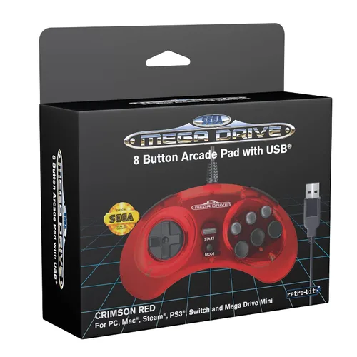 Vista 5 de Retro-Bit Official Sega Mega Drive USB Controller 8-Button Arcade Pad for Sega Genesis Mini, Switch, PC, Mac, Steam, RetroPie, Raspberry Pi - USB