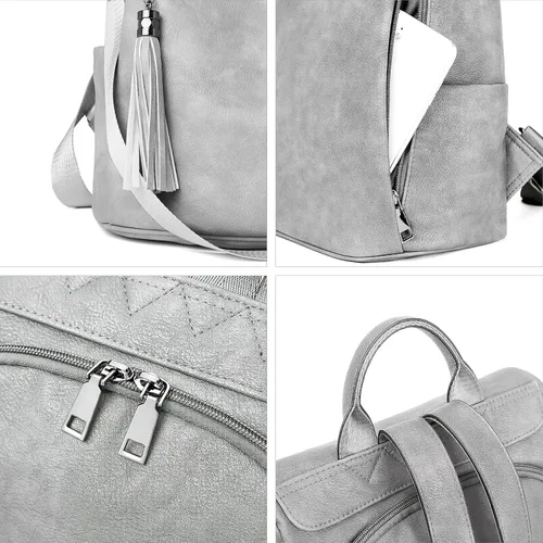 Vista 12 de Bromen - Mochila tipo bolso de mano de piel antirrobo para mujer a la moda, Beige floral, L