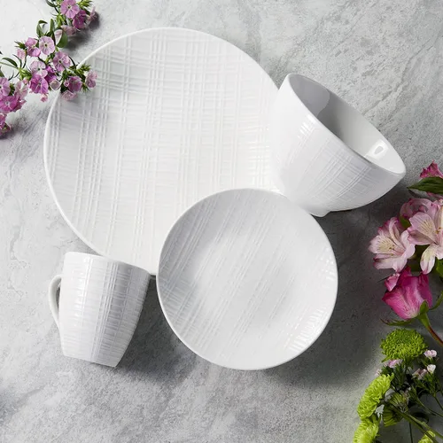 Vista 2 de Elle Décor Maeve - Juego de vajilla redonda de porcelana de 16 piezas con 4 platos llanos, 4 platos de ensalada, 4 cuencos y 4 tazas, idea de regalo