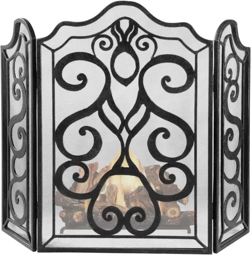 Vista 2 de Protector de pantalla para chimenea extra alto de 36.6 in, puerta de hierro forjado resistente para combustión de leña/carbón, 3 paneles