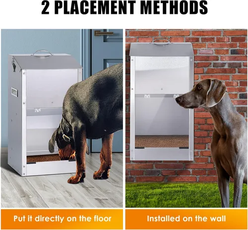 Vista 2 de Comedero automático para perros de raza grande, material de acero inoxidable 25 Lbs Dog Dry Food Dispenser with Clear Flap Door, Gravity Pet