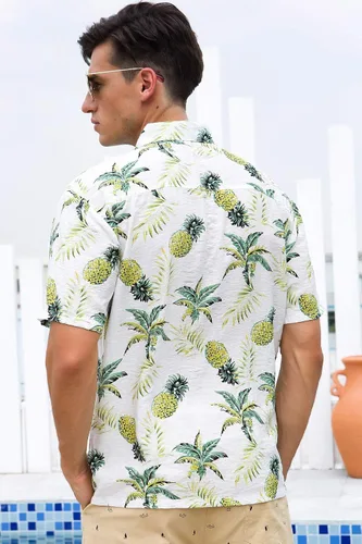 Vista 6 de Janmid Camisas hawaianas florales de manga corta con botones para hombre