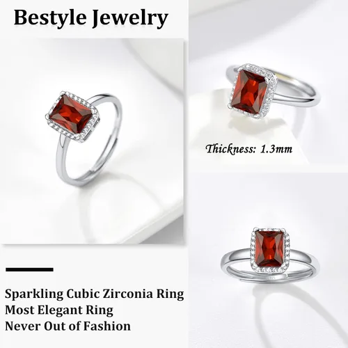 Vista 2 de 925 Sterling Silver Birthstone Rings for Women Girls with Clear 2ct HeartRoundTeardropSquare Crystal, Solitaire Diamond Halo Open Bands Cubic