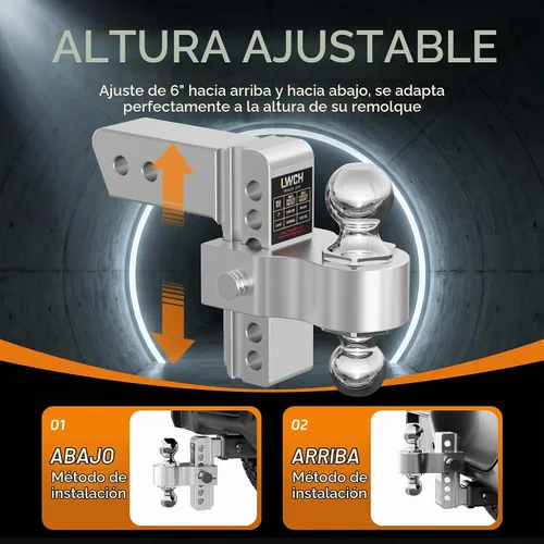 Vista 3 de Enganche de remolque ajustable para receptor de 2.5", 6 pulgadas
