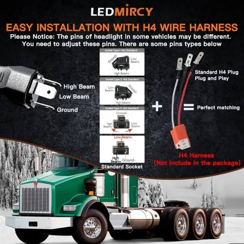 Vista 6 de LEDMIRCY Luces LED de 4 x 6 pulgadas, 4 unidades, luz LED rectangular de haz alto y bajo H4651 H4652 H4656 H4666 H6545 H4668 H4642 para Chevy Truck