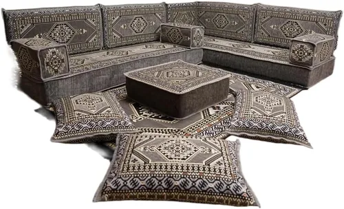 Vista 50 de arabicsofa Juego de asientos Jalsa en forma de L – Majlis árabe hecho a mano con almohadas de respaldo