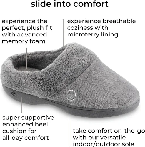 Vista 2 de isotoner Pantuflas de rizo con capucha para mujer con espuma viscoelástica suave, soporte de arco cómodo y suela para interiores y exteriores