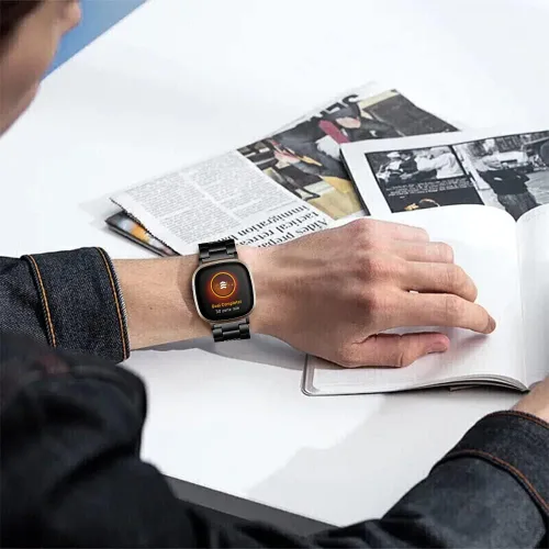 Vista 7 de Correa de acero inoxidable compatible con Fitbit Versa 4 / Fitbit Sense 2 / Fitbit Versa 3 / Fitbit Sense, correas de reloj de metal ajustables