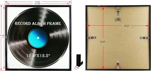 Vista 3 de Marco de álbum de grabación, paquete de 6, marco brillante de 12.5 x 12.5 pulgadas de alto, hecho para mostrar portadas de álbumes de vinilo LP, se