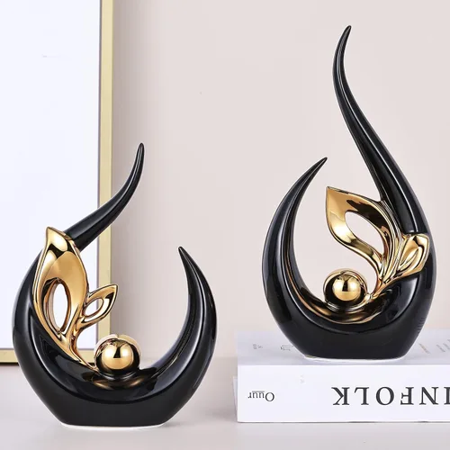 Vista 5 de Esculturas abstractas de oro negro de 9.4 pulgadas de alto, decoración del hogar, estatua de arte de cerámica genial para poner en estantes