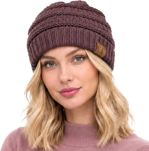 Vista 73 de CC Classic Winter Fall Trendy Chunky Stretchy Cable Knit Beanie Hat 2 tonos púrpura/azul marino