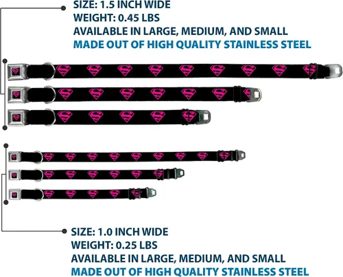 Vista 3 de buckle-down 9 – 15" Superman Escudo Negro/caliente Rosa Perro Cuello, pequeñas