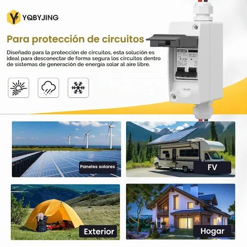 Vista 3 de Interruptor de desconexión de panel solar, disyuntor miniatura de 20 amperios CC CA, 500 V, 2 polos con conector fotovoltaico y caja impermeable