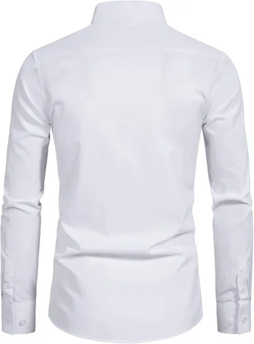 Vista 2 de VANCOOG Camisas de vestir de manga larga con cuello de banda para hombre (cuello mandarina)
