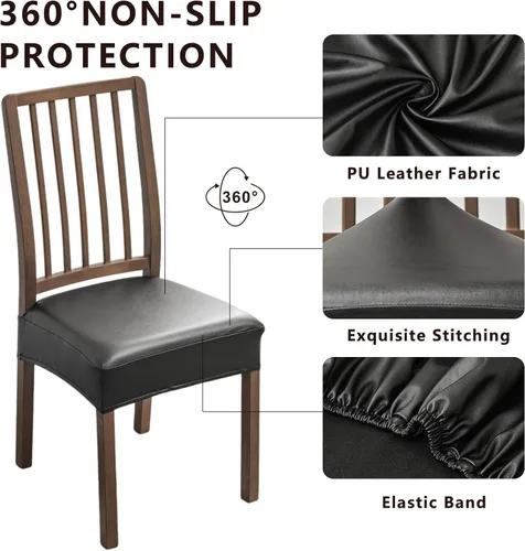 Vista 2 de NILUOH Fundas impermeables para sillas de comedor, juego de 2, fundas de asiento de cuero PU para sillas de comedor, fundas deslizables lavables