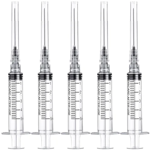 Vista 18 de Jeringa de 1ml/cc con aguja Luer Lock de calibre 25 de 1 pulgada, jeringas de muestra desechables de laboratorio, paquete de 20 Paquete sellado