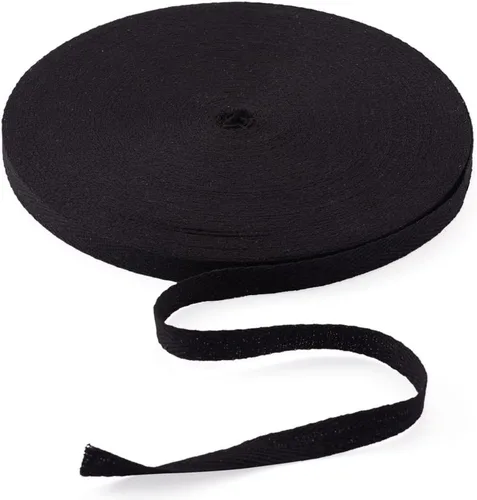 Vista 2 de Cinta de sarga de algodón negro de 50 yardas/150.0 ft, cintas de algodón natural de espiga de 3/8 pulgadas, cinta de costura de tela para coser