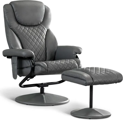 Vista 11 de Mcombo Sillón reclinable con otomano, silla reclinable con masaje, silla giratoria de 360 grados para sala de estar de piel sintética, 4901 (Negro)