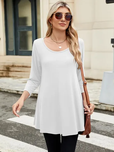 Vista 5 de BELAROI - Camiseta cómoda de manga 34 para mujer, talla grande, ajuste suelto
