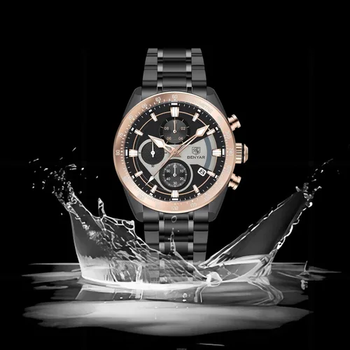 Vista 6 de Men Watch Quartz Chronograph Stainless Steel Strap Analogue Date Display Sports Leisure Business 30M Waterproof Elegant Gifts for Men