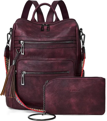 Vista 7 de Mochila de cuero Shrrie para mujer, bolso de diseñador de moda para mujer, mochila de viaje convertible, bolso de hombro con muñequera, Mochilas