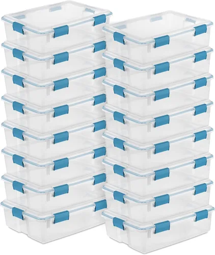 Vista 18 de Sterilite 19414306 - Caja de almacenamiento de plástico transparente de 7.5 cuartos y tapa con pestillos azules