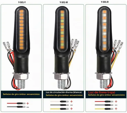 Vista 4 de Luces intermitentes para motocicleta, indicador de señal de giro secuencial, lámpara LED color ámbar (Paquete de 2)
