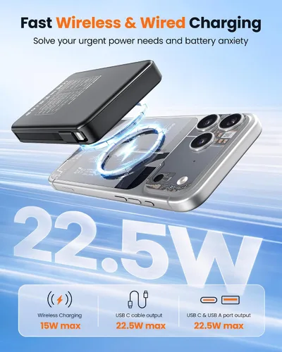 Vista 3 de RONEGN Banco de energía 10000mAh carga rápida magnética inalámbrica Black