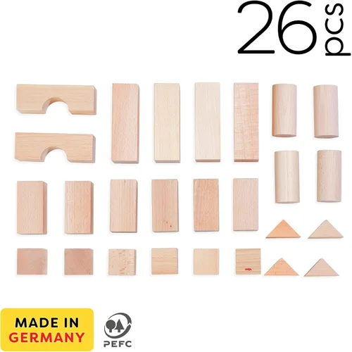 Vista 7 de HABA Juego de 26 piezas de bloques de construcción de madera: juguetes apilables de extremos abiertos, bloques para niños pequeños y juguetes