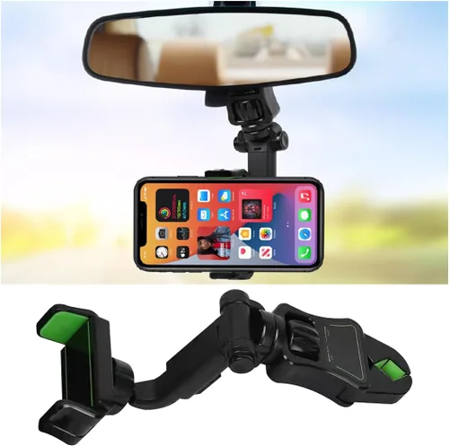 Vista 8 de BESULEN Soporte para teléfono para espejo retrovisor de automóvil, soporte de teléfono giratorio de 360°, soporte de teléfono ajustable Negro /Gris