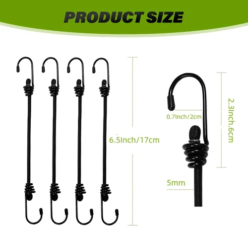 Vista 4 de 20 cuerdas elásticas de 6.5 pulgadas con ganchos, sin olor, alta elasticidad, mini cuerdas elásticas para asegurar lonas, equipaje, tiendas