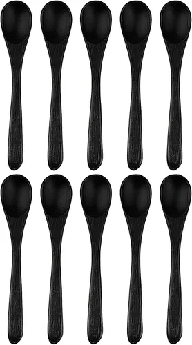 Vista 12 de BambooMN Cucharas de bambú para servir, mini cuchara de azúcar con sal, pequeñas cucharas de madera para especias, ovalada negra de 3.5 pulgadas, 10